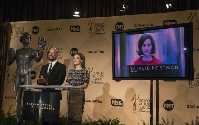December 14, 2016 - West Hollywood, California, U.S - Common and Sophia Bush at the 23rd Annual Screen Actors Guild Awards Nominations announcement at the Pacific Design Center on Wednesday, December 14, 2016 in West Hollywood, California. Outstanding Performance by a Female Actor in a Leading Role, NATALIE PORTMAN Jackie Kennedy Ã¢â‚¬ JACKIEÃ West Hollywood U.S. - ZUMAp124 20161214_zaa_p124_095