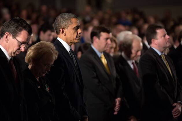 Dec. 16, 2012 - Newtown, CT, USA - US President Barack Obama attends a Sandy Hook interfaith vigil at Newtown High School December 16, 2012 in Newtown, CT. Newtown USA - ZUMAz03_ 20121216_shm_z03_317