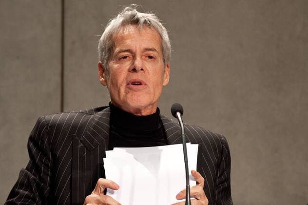 NO FRANCE - NO SWITZERLAND: December 16 2016 : Claudio Baglioni speaks during the press Conference for the Benefit concert presentation Avrai the concert will be held on the occasion of the Bicentennial of the Vatican Gendarmerie, and will be executed by the artist Claudio Baglioni to help two important projects: a children s hospital in Bangui, Central African Republic, and the victims of the earthquake in central Italy, at the Press Room of the Holy See in the Vatican.  Â©M.xMIGLIORATO CPPx xIPA