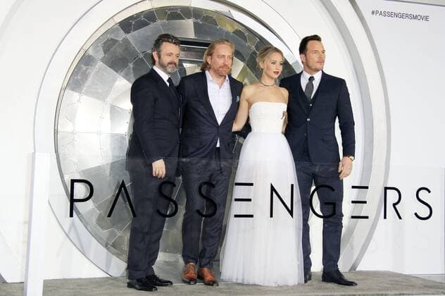 Michael Sheen, Morten Tyldum, Jennifer Lawrence, Chris Pratt bei der Premiere des Kinofilms Passengers im Regency Village Theatre, Westwood. Los Angeles, 14.12.2016 Foto:xD.xBedrosianx xFuturexImage