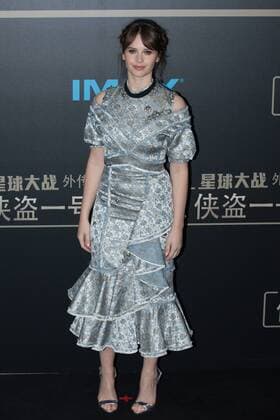 BEIJING, CHINA - DECEMBER 21: English actress Felicity Jones arrives at the red carpet of the premiere of film Rogue One: A Star Wars Story on December 21, 2016 in Beijing, China.  CFP497374448