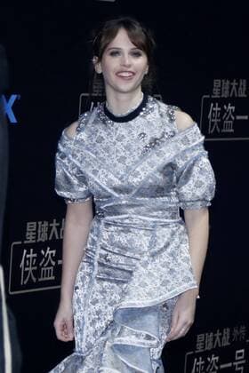 BEIJING, CHINA - DECEMBER 21: English actress Felicity Jones arrives at the red carpet of the premiere of film Rogue One: A Star Wars Story on December 21, 2016 in Beijing, China.  CFP497374464