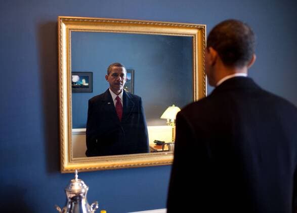 Feb. 03, 2010 - Washington, DC, USA - President-elect Barack Obama was about to walk out to take the oath of office. Backstage at the U.S. Capitol, he took one last look at his appearance in the mirror Barack Hussein Obama II (born August 4, 1961) is the 44th President of the United States. He is the first African American to be elected to office and the first president born outside the contiguous United States. Born in Honolulu, Hawaii, Obama is a graduate of Columbia University and Harvard Law School. He worked as a civil rights attorney and taught constitutional law at the University of Chicago Law School from 1992 to 2004. While serving three terms representing the 13th District in the Illinois Senate from 1997 to 2004, he ran unsuccessfully in the Democratic primary for the United States House of Representatives in 2000. Washington USA - ZUMAz03_ 20100203_shh_z03_753