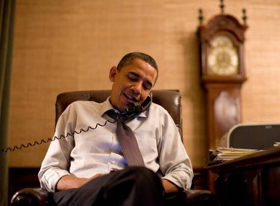 Nov. 22, 2010 - Washington, DC - President Barack Obama makes an election night phone call to Rep. John Boehner (R-Ohio) from his Treaty Room office in the White House residence, Nov. 2, 2010. .(Barack Hussein Obama II (born August 4, 1961) is the 44th President of the United States. He is the first African American to be elected to office and the first president born outside the contiguous United States. Born in Honolulu, Hawaii, Obama is a graduate of Columbia University and Harvard Law School. He worked as a civil rights attorney and taught constitutional law at the University of Chicago Law School from 1992 to 2004. While serving three terms representing the 13th District in the Illinois Senate from 1997 to 2004, he ran unsuccessfully in the Democratic primary for the United States House of Representatives in 2000. Washington - ZUMAz03_ 20101122_shh_z03_957
