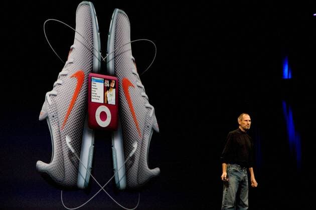 Sep 05, 2007 - San Francisco, CA, USA - Apple Revamps Entire iPod lineup and Announces Wi-Fi iTunes Store . PICTURED: Apple founder and CEO STEVE JOBS introduces the latest version of the iPod Nano and the Nike running kit which records runners distances and other measurements. - ZUMAw49_ 20070905_sha_w49_946