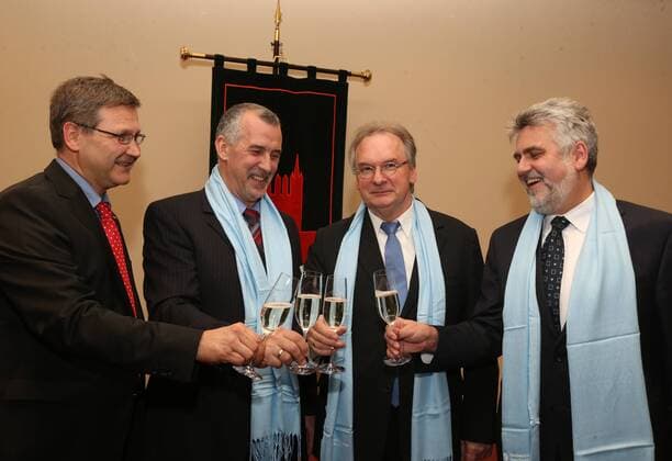 02.01.2016 Neujahrsempfang der Handwerkskammer Halle vlnr. Dirk Neumann Hauptgeschäftsführer Handwerkskammer ,Thomas Keindorf Präsident Handwerkskammer , Dr.Reiner Haseloff Ministerpräsident SA , Armin Willingmann Wirtschaftsminister Sachsen Anhalt