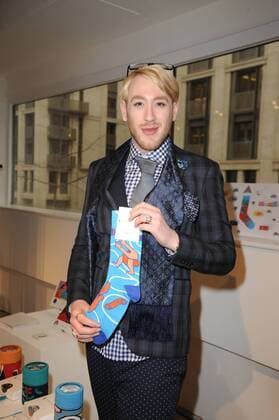 Lewis-Duncan Weedon models the latest designs of socks Look Mate during London Fashion Week Men s Show on The Strand. JANUARY 6th 2017  TSTx1716