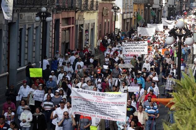 January 7, 2017 - Mexico - EUM20170107NAC07.JPG.PUEBLA, Pue., Protest Protesta-Alza Gasolina.- Miles de personas marchan en las calles de esta capital como parte del movimiento nacional contra el alza en el precio de las gasolinas, el sabado 7 de enero de 2017. Foto: Agencia EL UNIVERSAL EVZ Mexico  - ZUMAu78_ 20170107_zaf_u78_037