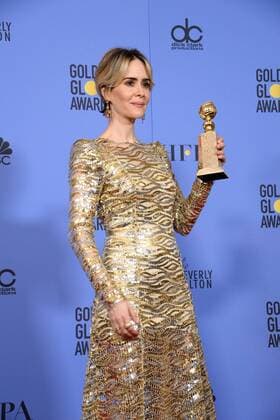 Sarah Paulson, winner of the award for Best Performance by an Actress in a Limited Series or Motion Picture Made for Television for The People V. OJ Simpson: An American Crime Story appears backstage during the 74th annual Golden Globe Awards at the Beverly Hilton Hotel in Beverly Hills, California on January 8, 2017.  LAP20170108447 JIMxRUYMEN