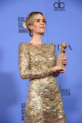 Sarah Paulson, winner of the award for Best Performance by an Actress in a Limited Series or Motion Picture Made for Television for The People V. OJ Simpson: An American Crime Story appears backstage during the 74th annual Golden Globe Awards at the Beverly Hilton Hotel in Beverly Hills, California on January 8, 2017.  LAP20170108448 JIMxRUYMEN