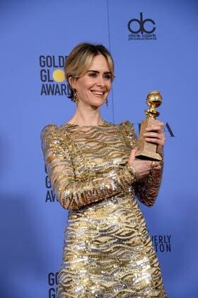 Sarah Paulson, winner of the award for Best Performance by an Actress in a Limited Series or Motion Picture Made for Television for The People V. OJ Simpson: An American Crime Story appears backstage during the 74th annual Golden Globe Awards at the Beverly Hilton Hotel in Beverly Hills, California on January 8, 2017.  LAP20170108451 JIMxRUYMEN