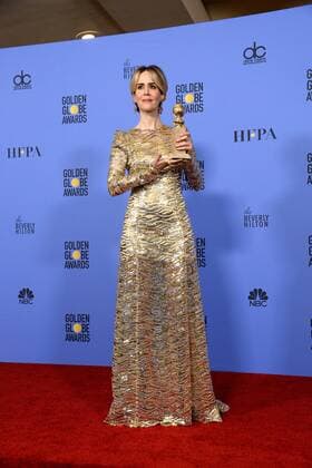Sarah Paulson, winner of the award for Best Performance by an Actress in a Limited Series or Motion Picture Made for Television for The People V. OJ Simpson: An American Crime Story appears backstage during the 74th annual Golden Globe Awards at the Beverly Hilton Hotel in Beverly Hills, California on January 8, 2017.  LAP20170108455 JIMxRUYMEN