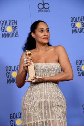 Tracee Ellis Ross winner of the award for Best Performance by an Actress in a Television Series - Musical or Comedy appears backstage during the 74th annual Golden Globe Awards at the Beverly Hilton Hotel in Beverly Hills, California on January 8, 2017.  LAP20170108487 JIMxRUYMEN