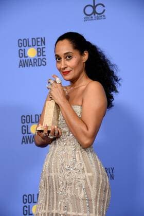 Tracee Ellis Ross winner of the award for Best Performance by an Actress in a Television Series - Musical or Comedy appears backstage during the 74th annual Golden Globe Awards at the Beverly Hilton Hotel in Beverly Hills, California on January 8, 2017.  LAP20170108490 JIMxRUYMEN