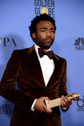 Donald Glover winner of the award for Best Performance by an Actor in a Television Series - Musical or Comedy for Atlanta appears backstage during the 74th annual Golden Globe Awards at the Beverly Hilton Hotel in Beverly Hills, California on January 8, 2017.  LAP20170108497 JIMxRUYMEN