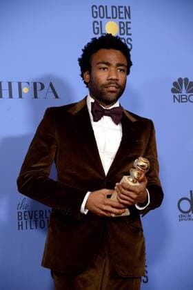 Donald Glover winner of the award for Best Performance by an Actor in a Television Series - Musical or Comedy for Atlanta appears backstage during the 74th annual Golden Globe Awards at the Beverly Hilton Hotel in Beverly Hills, California on January 8, 2017.  LAP20170108498 JIMxRUYMEN