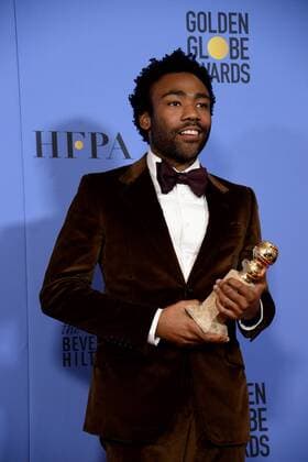 Donald Glover winner of the award for Best Performance by an Actor in a Television Series - Musical or Comedy for Atlanta appears backstage during the 74th annual Golden Globe Awards at the Beverly Hilton Hotel in Beverly Hills, California on January 8, 2017.  LAP20170108499 JIMxRUYMEN