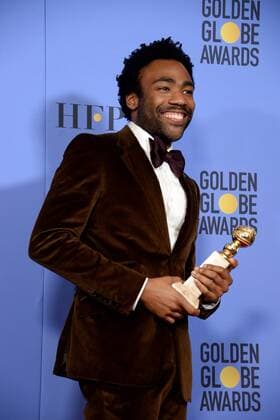 Donald Glover winner of the award for Best Performance by an Actor in a Television Series - Musical or Comedy for Atlanta appears backstage during the 74th annual Golden Globe Awards at the Beverly Hilton Hotel in Beverly Hills, California on January 8, 2017.  LAP20170108500 JIMxRUYMEN