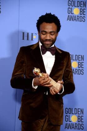Donald Glover winner of the award for Best Performance by an Actor in a Television Series - Musical or Comedy for Atlanta appears backstage during the 74th annual Golden Globe Awards at the Beverly Hilton Hotel in Beverly Hills, California on January 8, 2017.  LAP20170108502 JIMxRUYMEN