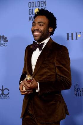 Donald Glover winner of the award for Best Performance by an Actor in a Television Series - Musical or Comedy for Atlanta appears backstage during the 74th annual Golden Globe Awards at the Beverly Hilton Hotel in Beverly Hills, California on January 8, 2017.  LAP20170108504 JIMxRUYMEN