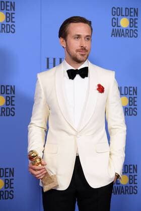 Jan 8, 2017 - Beverly Hills, California, U.S - After winning the category of BEST PERFORMANCE BY AN ACTOR IN A MOTION PICTURE COMEDY OR MUSICAL for his work in La La Land, actor RYAN GOSLING poses backstage in the press room with his Golden Globe Award at the 74th Annual Golden Globe Awards at the Beverly Hilton in Beverly Hills, CA on Sunday, January 8, 2017. Beverly Hills U.S - ZUMAz03_ 20170108_sha_z03_562