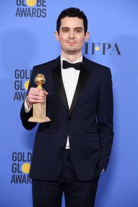 Jan 8, 2017 - Beverly Hills, California, U.S - After winning the category of BEST SCREENPLAY MOTION PICTURE for La La Land, DAMIEN CHAZELLE poses backstage in the press room with the Golden Globe Award at the 74th Annual Golden Globe Awards at the Beverly Hilton in Beverly Hills, CA on Sunday, January 8, 2017. Beverly Hills U.S - ZUMAz03_ 20170108_sha_z03_552