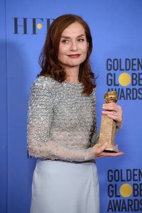 Jan 8, 2017 - Beverly Hills, California, U.S - After winning the category of BEST PERFORMANCE BY AN ACTRESS IN A MOTION PICTURE DRAMA for her role in Elle, actress ISABELLE HUPPERT poses backstage in the press room with her Golden Globe Award at the 74th Annual Golden Globe Awards at the Beverly Hilton in Beverly Hills, CA on Sunday, January 8, 2017. Beverly Hills U.S - ZUMAz03_ 20170108_sha_z03_555