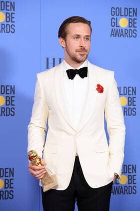 Jan 8, 2017 - Beverly Hills, California, U.S - After winning the category of BEST PERFORMANCE BY AN ACTOR IN A MOTION PICTURE COMEDY OR MUSICAL for his work in La La Land, actor RYAN GOSLING poses backstage in the press room with his Golden Globe Award at the 74th Annual Golden Globe Awards at the Beverly Hilton in Beverly Hills, CA on Sunday, January 8, 2017. Beverly Hills U.S - ZUMAz03_ 20170108_sha_z03_567