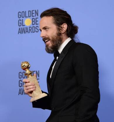 Casey Affleck, winner of the award for Best Actor in a Motion Picture - Drama for Manchester By the Sea appears backstage with his trophy during the 74th annual Golden Globe Awards at the Beverly Hilton Hotel in Beverly Hills, California on January 8, 2017.  LAP201701084008 JIMxRUYMEN