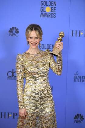 January 8, 2017 - Los Angeles, California, U.S. - SARAH PAULSON celebrates her win during the 74th Annual Golden Globe Awards, at The Beverly Hilton in Beverly Hills. Los Angeles U.S. - ZUMAz03_ 20170108_zbp_z03_338