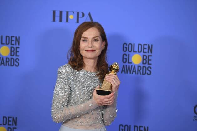 January 8, 2017 - Los Angeles, California, U.S. - ISABELLE HUPPERT celebrates her win backstage for ELLE at the 74th Annual Golden Globe Awards, at The Beverly Hilton in Beverly Hills. Los Angeles U.S. - ZUMAz03_ 20170108_zbp_z03_427