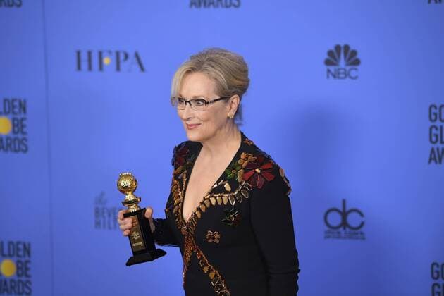January 8, 2017 - Los Angeles, California, U.S. - MERYL STREEP celebrates receiving the Cecil B. DeMille backstage at 74th Annual Golden Globe Awards, at The Beverly Hilton in Beverly Hills. Los Angeles U.S. - ZUMAz03_ 20170108_zbp_z03_422