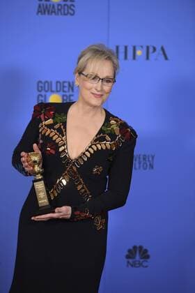 January 8, 2017 - Los Angeles, California, U.S. - MERYL STREEP celebrates receiving the Cecil B. DeMille backstage at 74th Annual Golden Globe Awards, at The Beverly Hilton in Beverly Hills. Los Angeles U.S. - ZUMAz03_ 20170108_zbp_z03_417