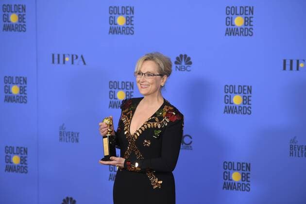 January 8, 2017 - Los Angeles, California, U.S. - MERYL STREEP celebrates receiving the Cecil B. DeMille backstage at 74th Annual Golden Globe Awards, at The Beverly Hilton in Beverly Hills. Los Angeles U.S. - ZUMAz03_ 20170108_zbp_z03_420