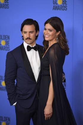 January 8, 2017 - Los Angeles, California, U.S. - MANDY MOORE AND MILO VENTIMIGLIA from THIS IS US backstage at the 74th Annual Golden Globe Awards, at The Beverly Hilton in Beverly Hills. Los Angeles U.S. - ZUMAz03_ 20170108_zbp_z03_414
