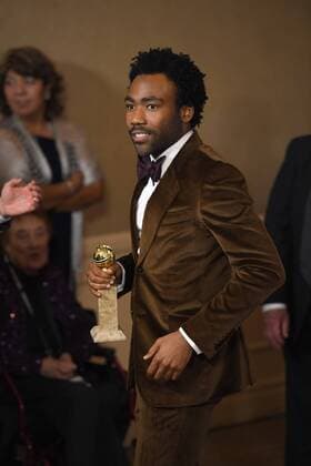 January 8, 2017 - Los Angeles, California, U.S. - DONALD GLOVER celebrates his win backstage at the 74th Annual Golden Globe Awards, at The Beverly Hilton in Beverly Hills. Los Angeles U.S. - ZUMAz03_ 20170108_zbp_z03_407