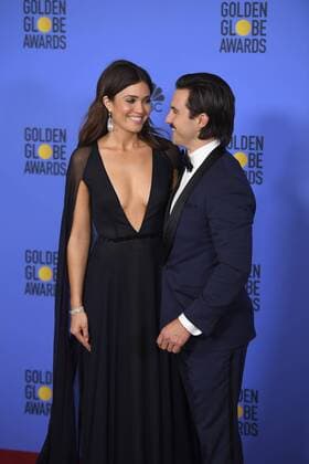 January 8, 2017 - Los Angeles, California, U.S. - MANDY MOORE AND MILO VENTIMIGLIA from THIS IS US backstage at the 74th Annual Golden Globe Awards, at The Beverly Hilton in Beverly Hills. Los Angeles U.S. - ZUMAz03_ 20170108_zbp_z03_412
