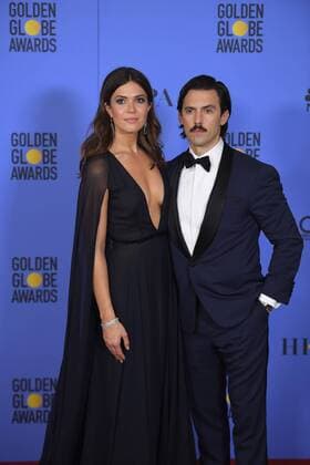 January 8, 2017 - Los Angeles, California, U.S. - MANDY MOORE AND MILO VENTIMIGLIA from THIS IS US backstage at the 74th Annual Golden Globe Awards, at The Beverly Hilton in Beverly Hills. Los Angeles U.S. - ZUMAz03_ 20170108_zbp_z03_410