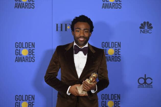 January 8, 2017 - Los Angeles, California, U.S. - DONALD GLOVER celebrates his win backstage at the 74th Annual Golden Globe Awards, at The Beverly Hilton in Beverly Hills. Los Angeles U.S. - ZUMAz03_ 20170108_zbp_z03_400