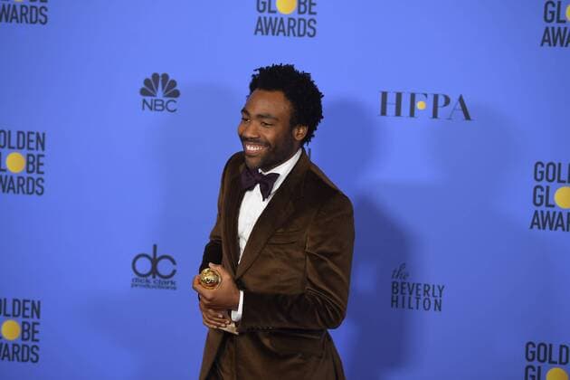 January 8, 2017 - Los Angeles, California, U.S. - DONALD GLOVER celebrates his win backstage at the 74th Annual Golden Globe Awards, at The Beverly Hilton in Beverly Hills. Los Angeles U.S. - ZUMAz03_ 20170108_zbp_z03_405
