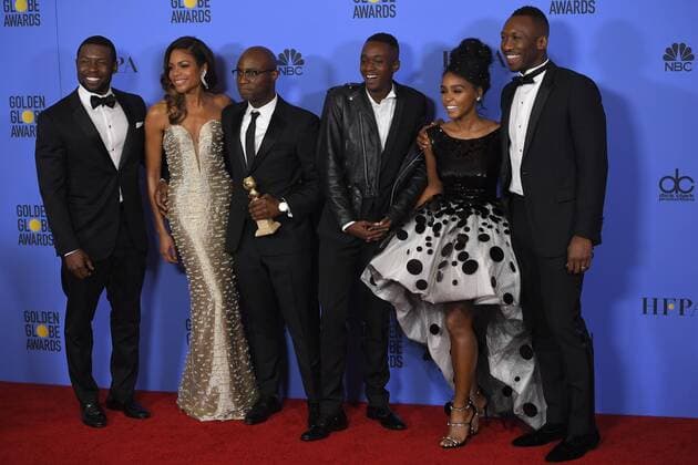 January 8, 2017 - Los Angeles, California, U.S. - THE CAST AND CREW from the movie MOONLIGHT celebrate backstage at the 74th Annual Golden Globe Awards, at The Beverly Hilton in Beverly Hills. Los Angeles U.S. - ZUMAz03_ 20170108_zbp_z03_438