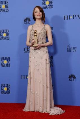 Emma Stone, winner of the award for Best Performance by an Actress in a Motion Picture Musical or Comedy for La La Land appears backstage with her trophy during the 74th annual Golden Globe Awards at the Beverly Hilton Hotel in Beverly Hills, California on January 8, 2017.  LAP201701084024 JIMxRUYMEN