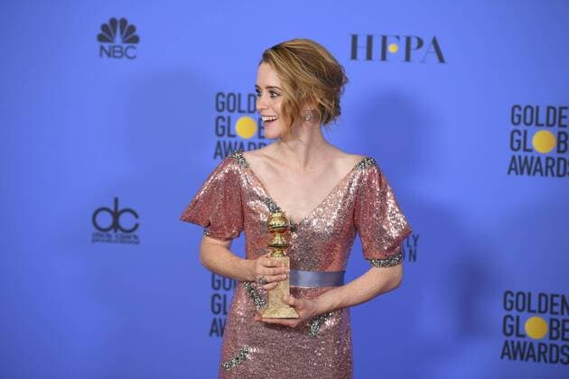 January 8, 2017 - Los Angeles, California, U.S. - CLAIRE FOY OF THE CROWN celebrates her win backstage at the 74th Annual Golden Globe Awards, at The Beverly Hilton in Beverly Hills. Los Angeles U.S. - ZUMAz03_ 20170108_zbp_z03_398