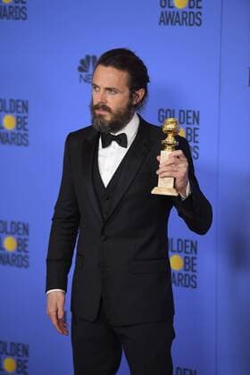 January 8, 2017 - Los Angeles, California, U.S. - CASEY AFFLECK celebrates his win at the 74th Annual Golden Globe Awards, at The Beverly Hilton in Beverly Hills. Los Angeles U.S. - ZUMAz03_ 20170108_zbp_z03_449
