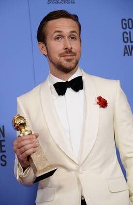 Ryan Gosling, winner of the award for Best Performance by an Actor in a Motion Picture Musical or Comedy for La La Land appears backstage with his trophy during the 74th annual Golden Globe Awards at the Beverly Hilton Hotel in Beverly Hills, California on January 8, 2017.  LAP201701084031 JIMxRUYMEN