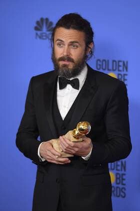 January 8, 2017 - Los Angeles, California, U.S. - CASEY AFFLECK celebrates his win at the 74th Annual Golden Globe Awards, at The Beverly Hilton in Beverly Hills. Los Angeles U.S. - ZUMAz03_ 20170108_zbp_z03_447