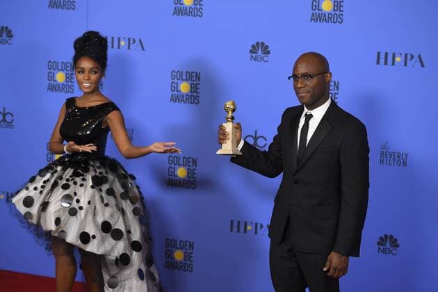 January 8, 2017 - Los Angeles, California, U.S. - BARRY JENKINS AND JANELLE MONAE celebrate their win at the 74th Annual Golden Globe Awards, at The Beverly Hilton in Beverly Hills. Los Angeles U.S. - ZUMAz03_ 20170108_zbp_z03_443