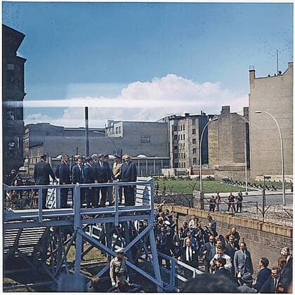 June 26, 1963 - Berlin, West Germany - United States President John F. Kennedy mounts a platform overlooking Berlin Wall in West Berlin, West Germany on June 26, 1963..Mandatory Credit: White House via CNP Berlin West Germany - ZUMAs152 19630626_zaa_s152_001