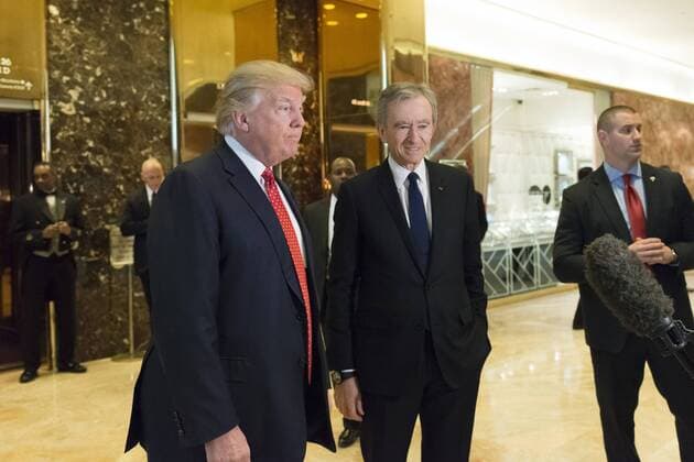 January 9, 2017 - New York, New York, United States of America - Following their meeting President-elect Trump and LVHM Fashion s Alexandre and Bernard Arnault spoke with the press in the lobby of Trump Tower in New York, NY, USA on January, 9, 2017. .Credit: Pool via CNP New York United States of America - ZUMAs152 20170109_zaa_s152_038