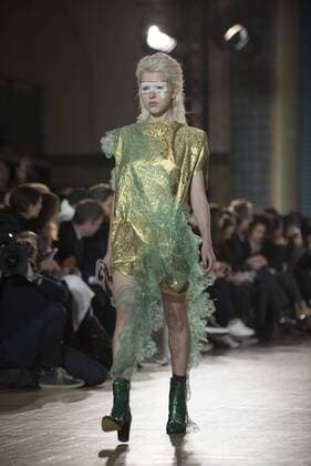 London: Vivienne Westwood Fashion Show Vivienne Westwood s runway at LFW Men s January 2017. A model walks the runway at the Vivienne Westwood show during London Fashion Week Men s collections at Seymour Leisure Centre. Dame Vivienne Isabel Westwood is a British fashion designer and businesswoman, largely responsible for bringing modern punk and new wave fashions into the mainstream. Westwood came to public notice when she made clothes for Malcolm McLaren s boutique in the King s Road, which became famous as SEX  AlbertoxPezzali